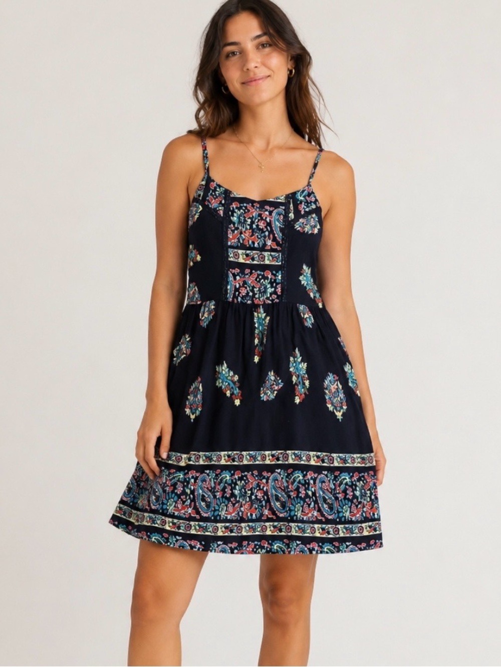Band of Gypsies Mini Dress S Black Teal Paisley